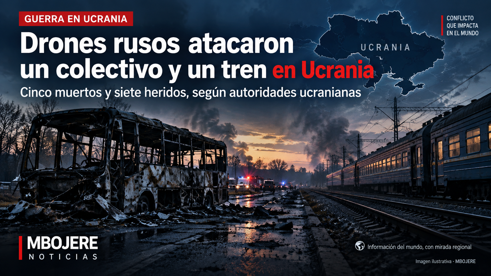 Drones rusos atacaron un colectivo y un tren de pasajeros en Ucrania: cinco muertos y siete heridos.